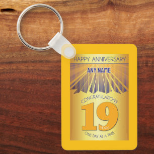 19 Year Sober Anniversary Golden Ray 12 Step Key Ring