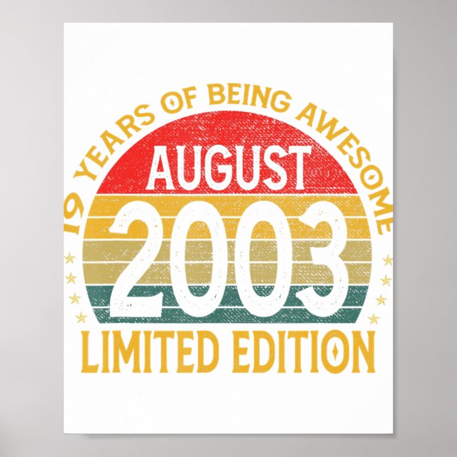 19 Years Old Awesome Since August 2003 19th Birthd Poster (Front)
