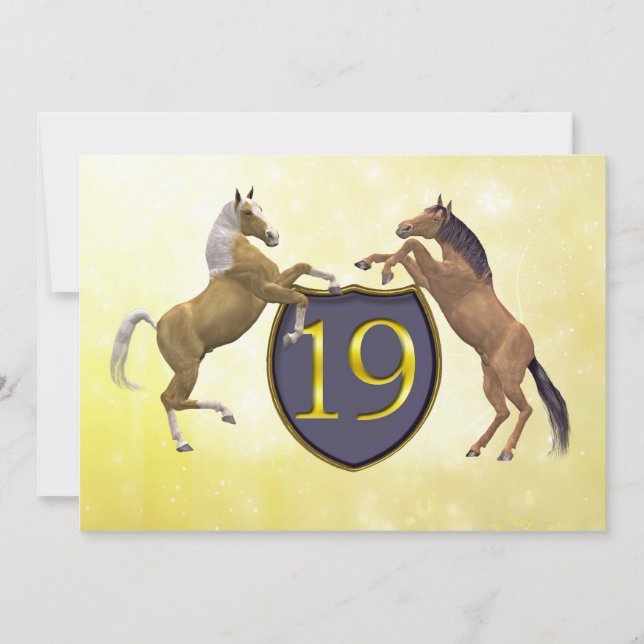 19 years old birthday party rearing horses invitation (Front)