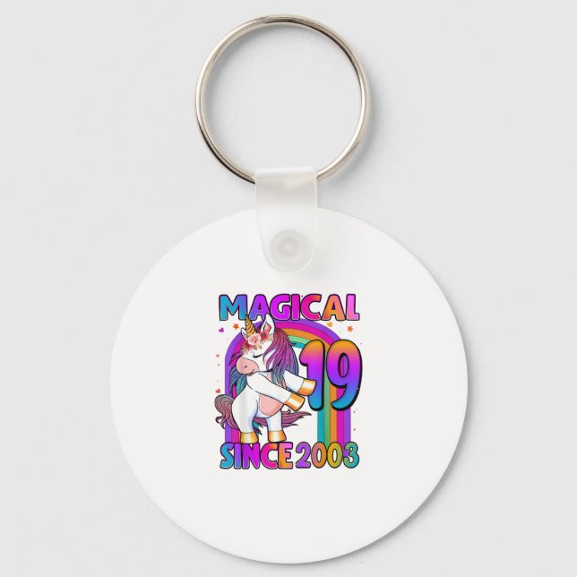19 Years Old Unicorn Flossing 19th Birthday Girl U Key Ring (Front)