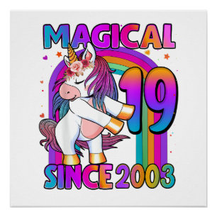 19 Years Old Unicorn Flossing 19th Birthday Girl U Poster