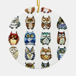 19Owls and 1Cat Ceramic Tree Decoration