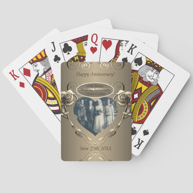 19th/8th Bronze(Colour)Photo Wedding Anniversary Playing Cards (Back)