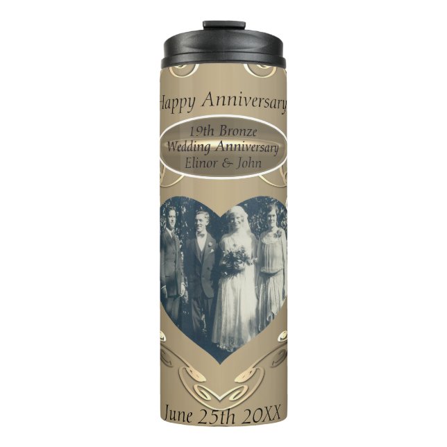 19th/8th Bronze(Colour)Photo Wedding Anniversary Thermal Tumbler (Front)
