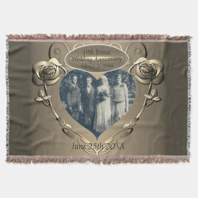 19th/8th Bronze(Colour)Photo Wedding Anniversary Throw Blanket (Front)