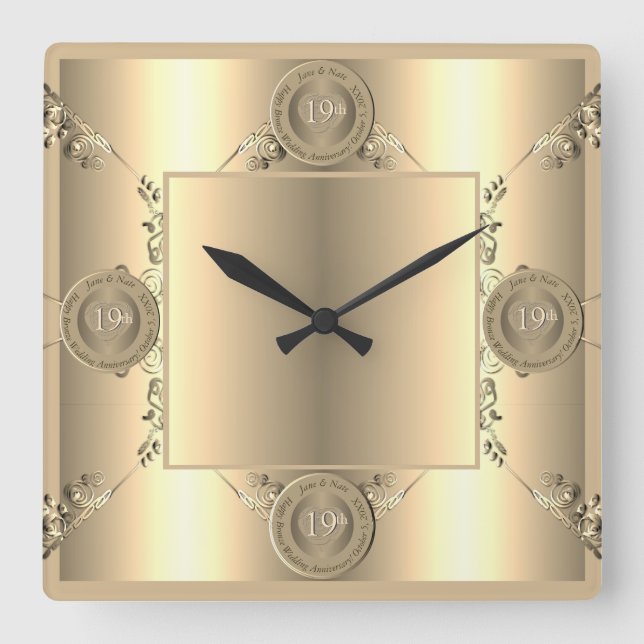 19th & 8th Bronze Wedding Anniversary Wall Clock (Front)