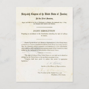 19th Amendment to the United States Constitution Postcard