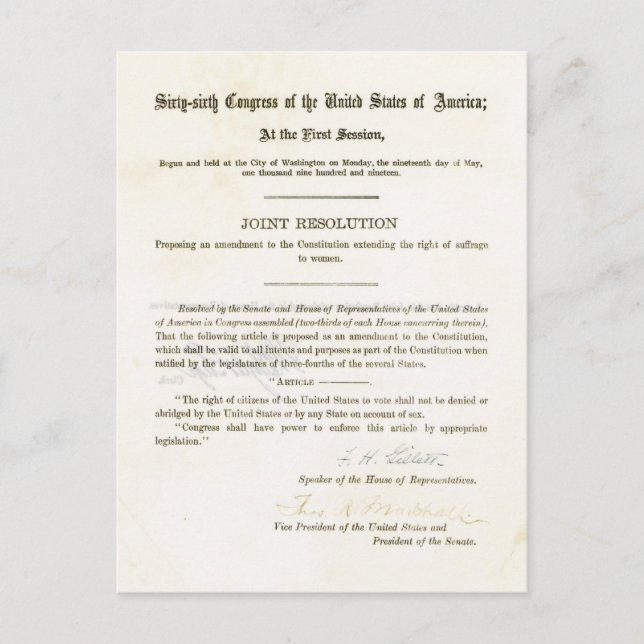 19th Amendment to the United States Constitution Postcard (Front)