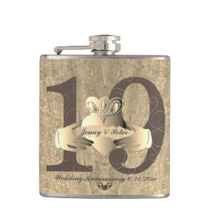 19th Anniversary Bronzy Claddagh Ring   Hip Flask