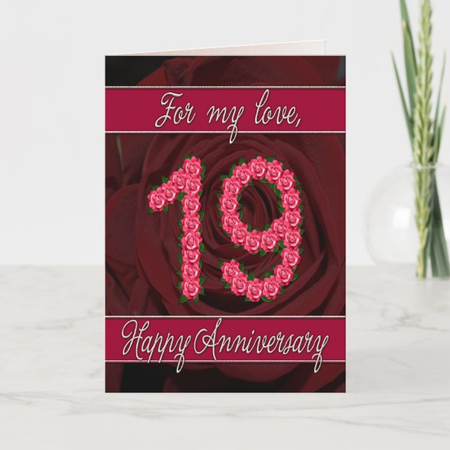 19th anniversary card with roses and leaves (Front)