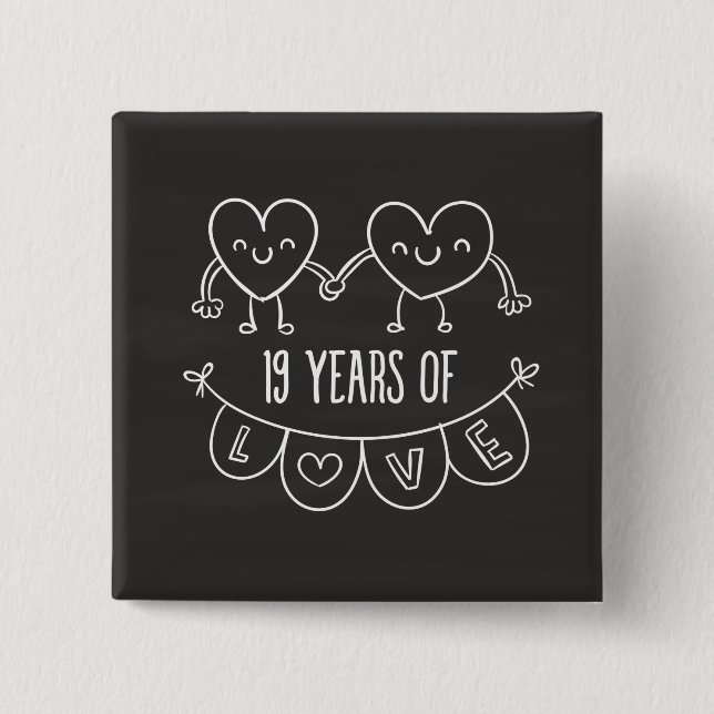 19th Anniversary Gift Chalk Hearts 15 Cm Square Badge (Front)