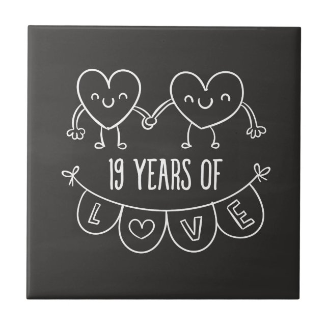 19th Anniversary Gift Chalk Hearts Ceramic Tile (Front)