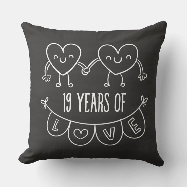 19th Anniversary Gift Chalk Hearts Cushion (Front)