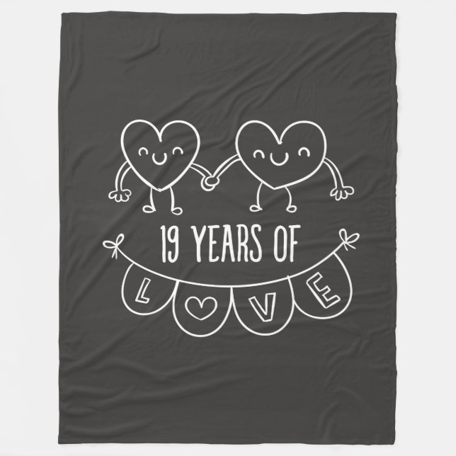 19th Anniversary Gift Chalk Hearts Fleece Blanket (Front)