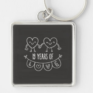 19th Anniversary Gift Chalk Hearts Key Ring