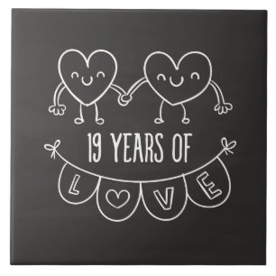 19th Anniversary Gift Chalk Hearts Tile