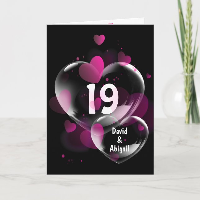 19th Anniversary Heart Bubbles on Black   Card (Front)