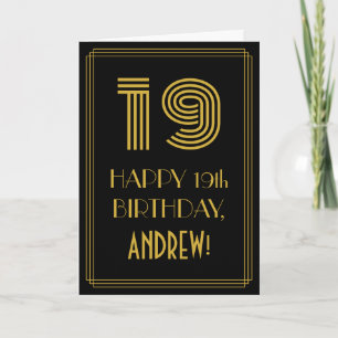 19th Birthday: Art Deco Inspired Look "19" & Name Card