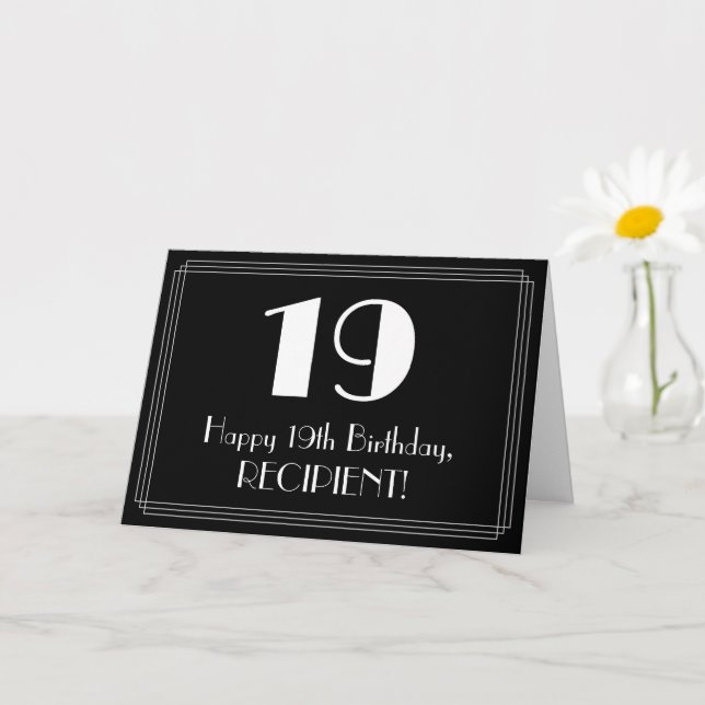 19th Birthday ~ Art Deco Inspired Look "19", Name Card (Small Plant)