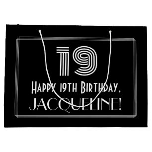 19th Birthday — Art Deco Inspired Look "19" & Name Large Gift Bag