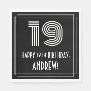 19th Birthday: Art Deco Inspired Look "19" + Name Napkin