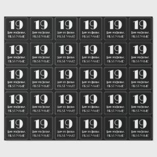 19th Birthday - Art Deco Inspired Look "19", Name Wrapping Paper