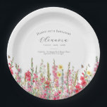 19th Birthday August Birth Flower Party Supplies Paper Plate<br><div class="desc">Perfect table decor for an August birthday party. Pink gladiolus is the birth flower for that month. It forms a pretty watercolor bottom border on this floral personalised plate. The birthday guest of honour's name, age and birthdate are placed above it using elegant calligraphy and typography. All text is editable....</div>