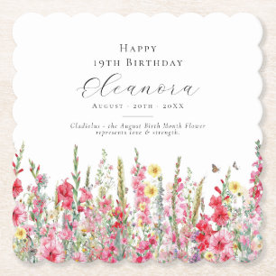19th Birthday August Birth Month Flower Custom Paper Coaster