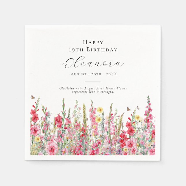 19th Birthday August Birth Month Flower Gladiolus Napkin (Front)