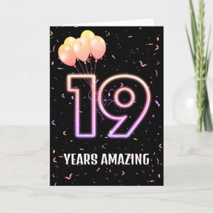 19th Birthday Balloons and Confetti Card