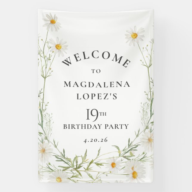 19th Birthday Banner April Birth Flower Daisy (Vertical)