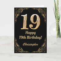 19th Birthday Black and Gold Glitter Frame