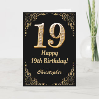 19th Birthday Black and Gold Glitter Frame Card