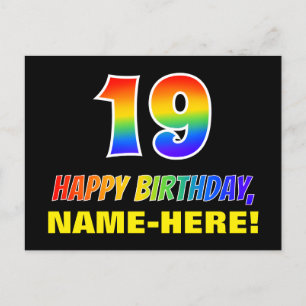 19th Birthday: Bold, Fun, Simple, Rainbow 19 Postcard