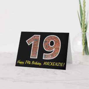 19th Birthday - Brick Wall Pattern "19" w/ Name Card