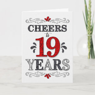 19th Birthday Cheers in Red White Black Pattern Card