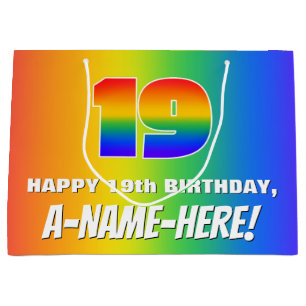 19th Birthday: Colourful, Fun Rainbow Pattern # 19 Large Gift Bag
