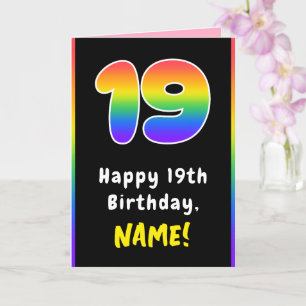 19th Birthday: Colourful Rainbow # 19, Custom Name Card