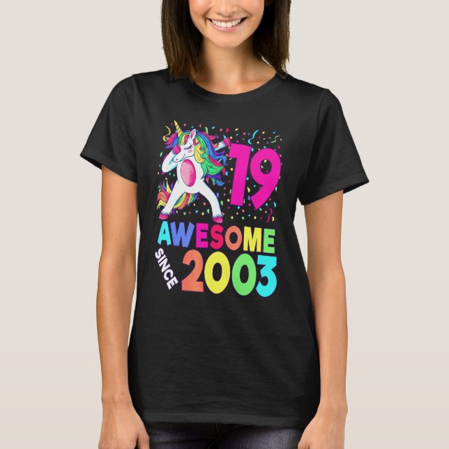19th Birthday Dabbing Unicorn Party  19 Years Old  T-Shirt (Front)