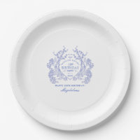 19th Birthday French Blue Floral Crest Custom