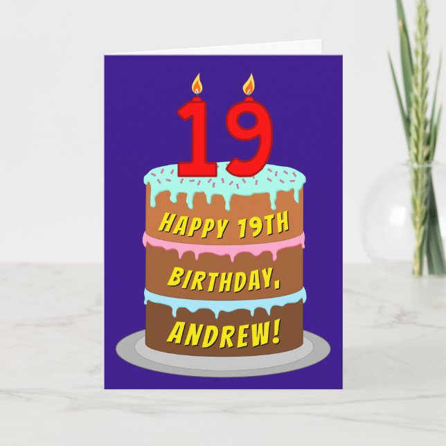19th Birthday: Fun Cake and Candles + Custom Name Card (Front)