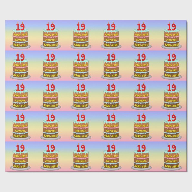 19th Birthday: Fun Cake and Candles + Custom Name Wrapping Paper (Seam)