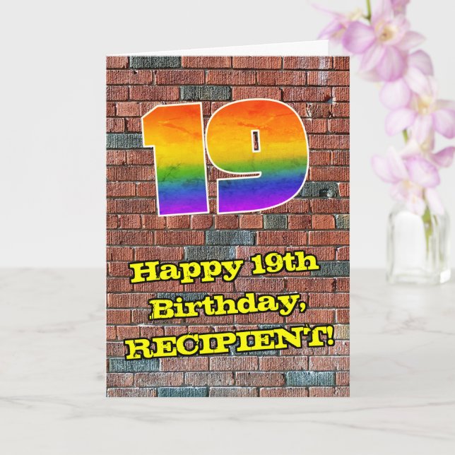 19th Birthday: Fun Graffiti-Inspired Rainbow 19 Card (Orchid)