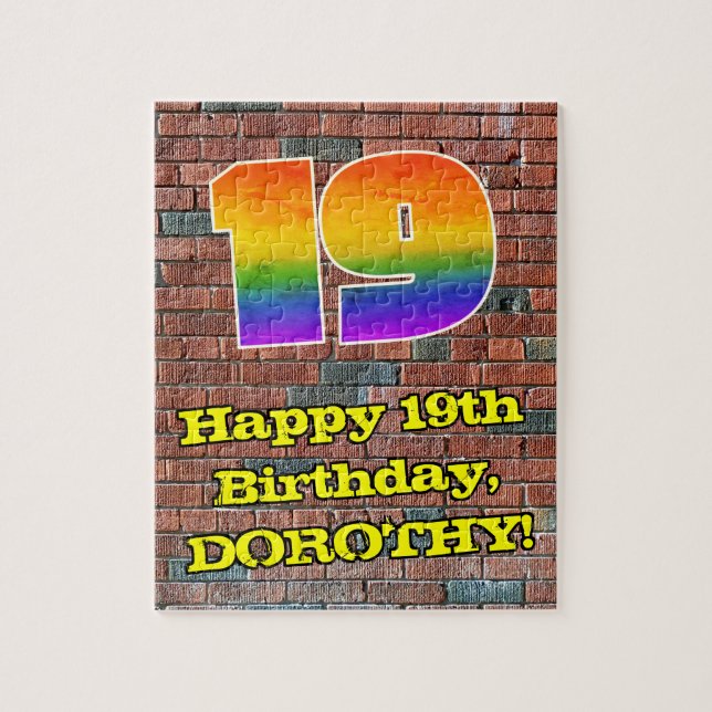 19th Birthday: Fun Graffiti-Inspired Rainbow 19 Jigsaw Puzzle (Vertical)