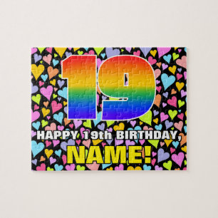 19th Birthday — Fun, Loving Heart Shapes + “19” Jigsaw Puzzle