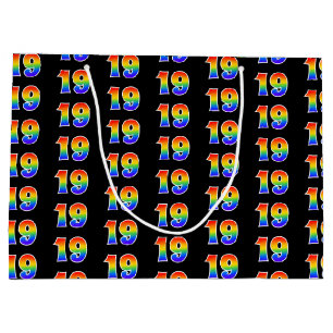 19th Birthday: Fun Rainbow Event Number 19 Pattern Large Gift Bag