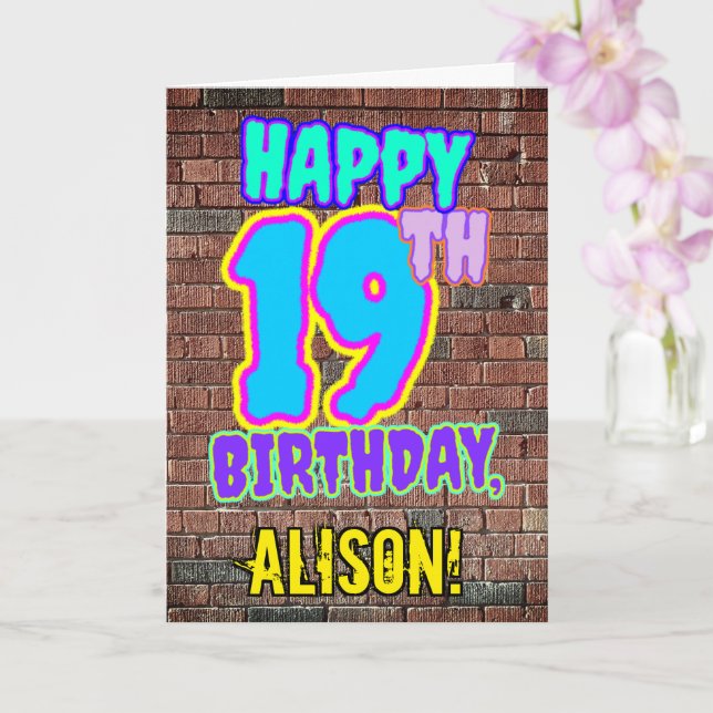 19th Birthday - Fun, Urban Graffiti Inspired Look Card (Orchid)