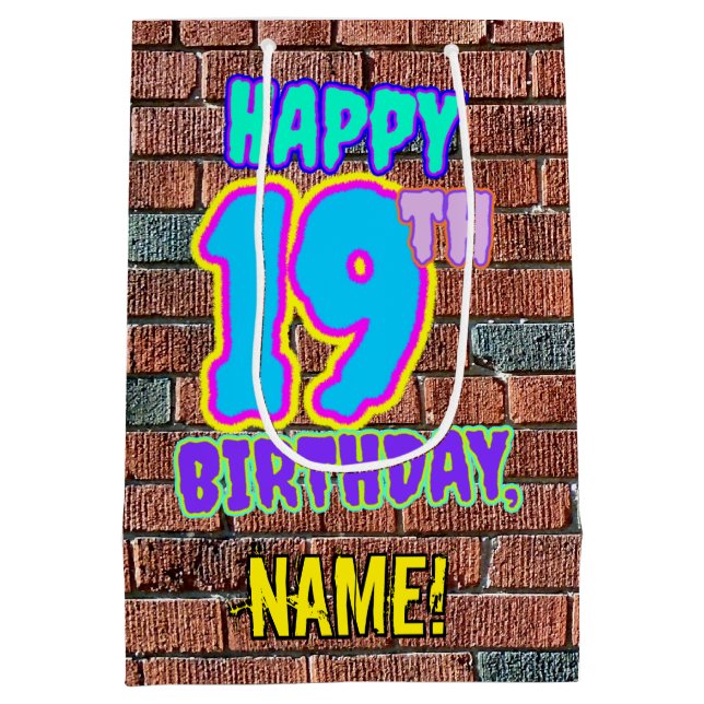 19th Birthday: Fun, Urban Graffiti Inspired Look Medium Gift Bag (Back)