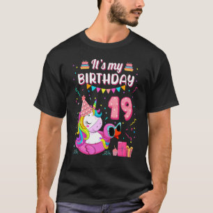 19th Birthday Girl Unicorn Duck Swimming Pool 19 Y T-Shirt