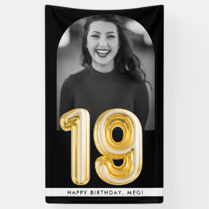 19th Birthday Gold Balloon Photo Party Banner